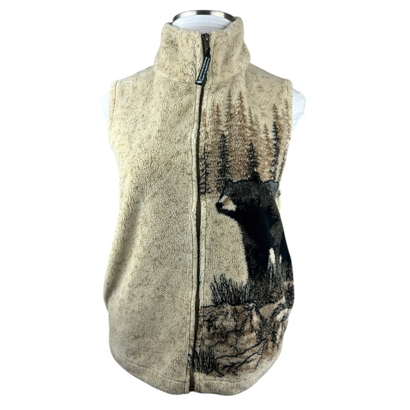 Vintage Northern Lifestyles Canada Bear Graphic Vest Plush Full Zip Size Small - Picture 3 of 13